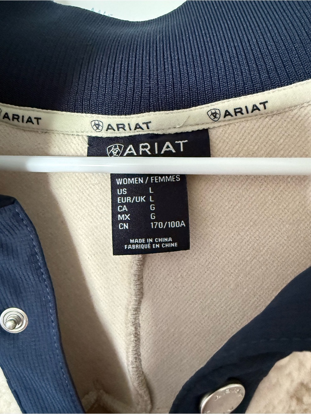 Ariat Cream Sherpa Button-Up Pullover with Navy Trim - Picture 2 of 7
